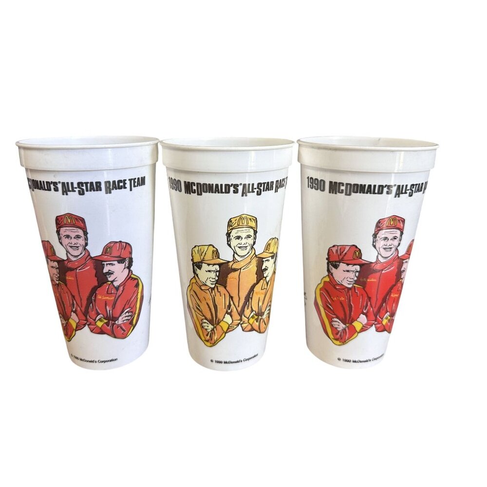 McDonald's NASCAR All-Star Race Team Cup Coca-Cola 1990s 3 Plastic Cups